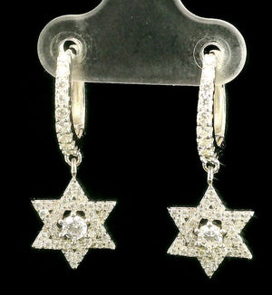 925 Sterling Silver CZ Huggie Dangle Star of David Earrings for Women
