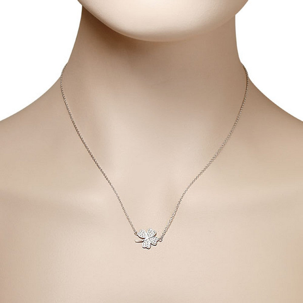925 Sterling Silver Flower Clover White CZ Womens Pendant Necklace