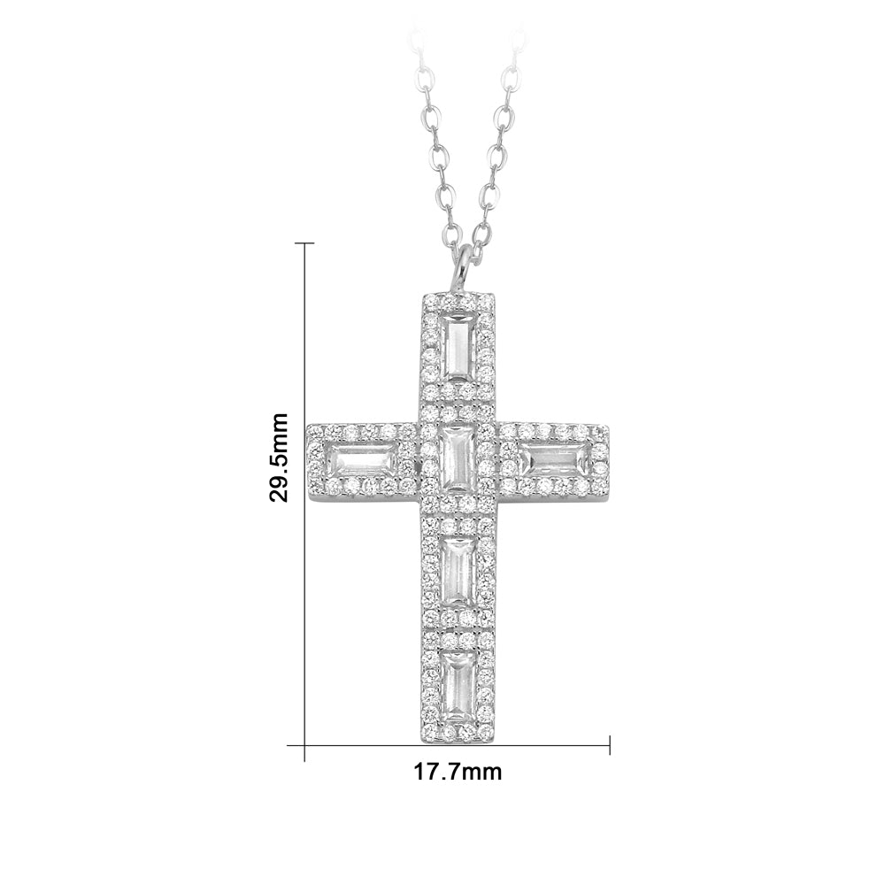 My Daily Styles 925 Sterling Silver Solid Cross Cubic Zirconia Women's or Girls Pendant - Adjustable Chain 16"-18"