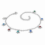 Stainless Steel Silver-Tone Multicolor CZ Stars Womens Adjustable Anklet Bracelet
