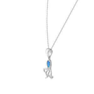 925 Sterling Silver Blue Turquoise-Tone Simulated Opal Octopus Pendant Necklace