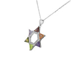 925 Sterling Silver Jewish Star of David White Multicolor CZ Large Statement Pendant Necklace