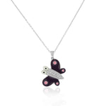 925 Sterling Silver Purple Pink Enamel White CZ Butterfly Pendant Necklace