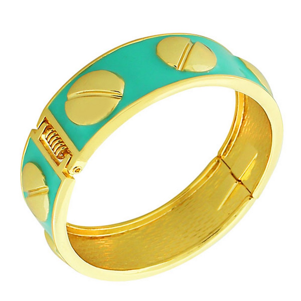 Fashion Alloy Yellow Gold-Tone Turquoise-Tone Enamel Bangle Bracelet