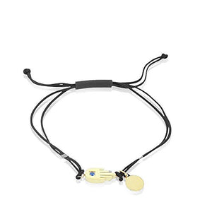 Stainless Steel Yellow Gold-Tone Red Cord Hamsa Hand Adjustable Bracelet