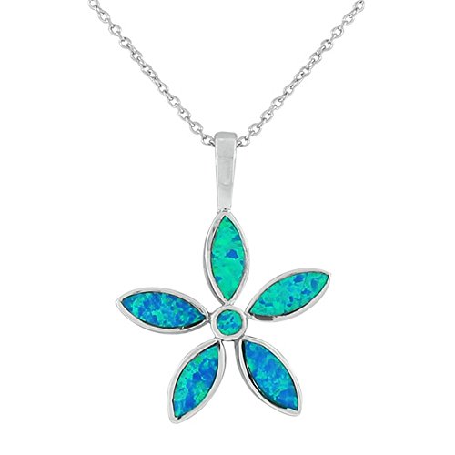 925 Sterling Silver Pink Simulated Opal Flower Floral Womens Pendant Necklace