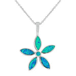 925 Sterling Silver Pink Simulated Opal Flower Floral Womens Pendant Necklace