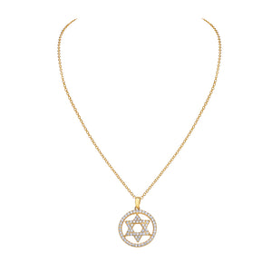 925 Sterling Silver Yellow Gold-Tone Jewish Star of David White CZ Pendant Necklace