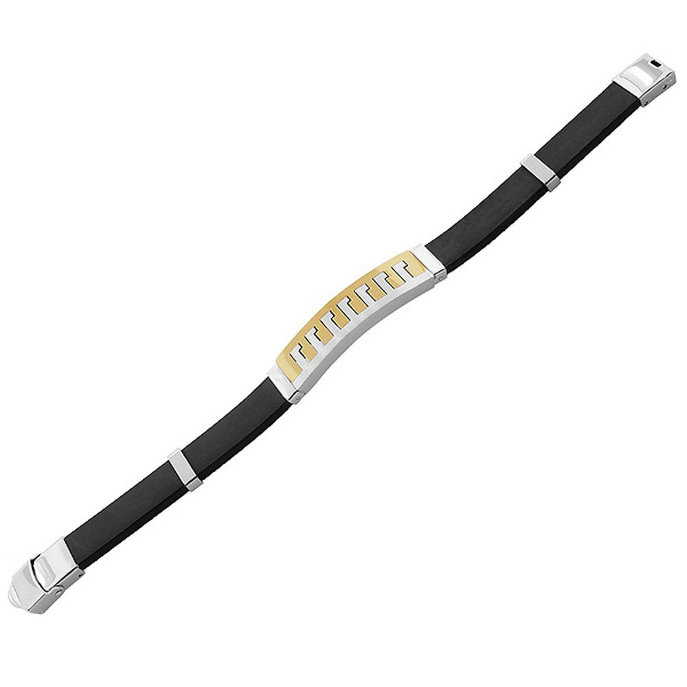 Stainless Steel Black Rubber Silicone Silver Yellow Gold-Tone Mens Bracelet