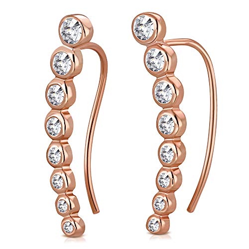 925 Sterling Silver Bezel-Set White Clear CZ Ear Crawler Earrings