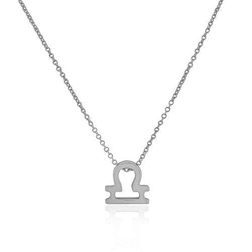 925 Sterling Silver Small Zodiac Sign Pendant Necklace - Libra
