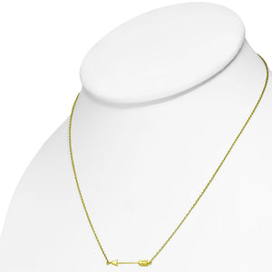 925 Sterling Silver Yellow Gold-Tone Classic Love Arrow Horizontal Womens Pendant Necklace