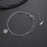 Star of David Bracelet for Women with Chai Symbol, Adjustable Stainless Steel Double Chain Bracelet, Jewish Jewelry Gift, Dainty Charm Bracelet Silver or Gold Tone