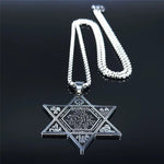 My Daily Styles Large Star of David Necklace with Hebrew Home Prayer, 24 inch Stainless Steel Chain, 1.57 inch Pendant