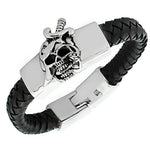 Stainless Steel Leather Skull Knife Rose Men's Bracelet