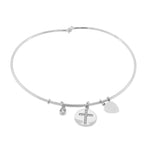 925 Sterling Silver Cross Religious Bezel-Set CZ Love Heart Bangle Bracelet