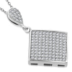 925 Sterling Silver Diamond-Shaped White Clear CZ Statement Pendant Necklace