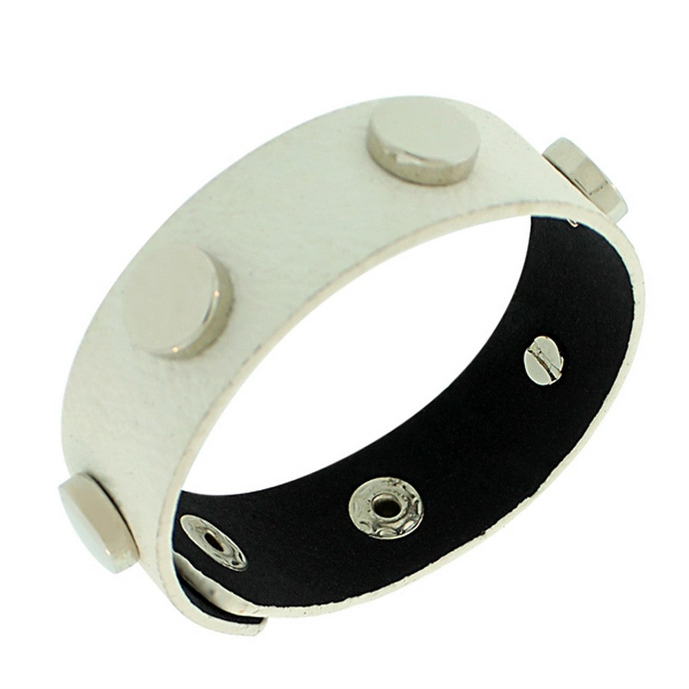 Faux White Leather Silver-Tone Wristband Wrap Womens Girls Bracelet