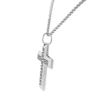 Stainless Steel Black Silver-Tone Greek Key Statement Cross Mens Necklace