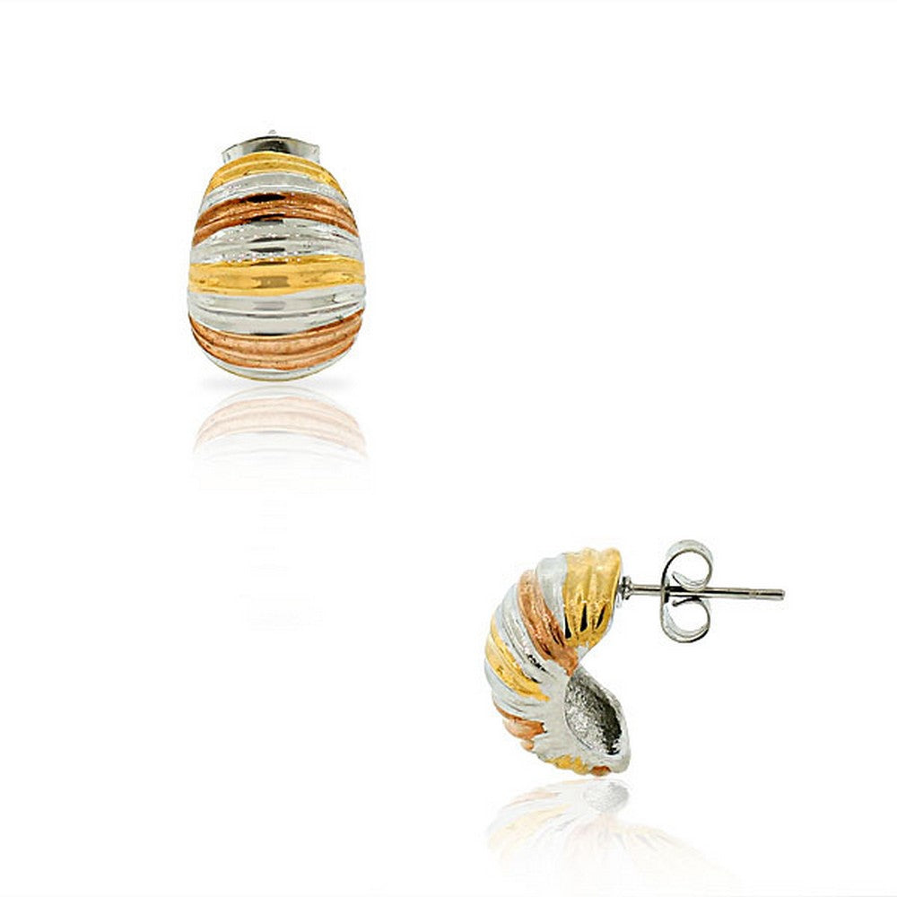 Stainless Steel Gold-Tone Silver-Tone Faceted Classic Half-Hoop Stud Earrings