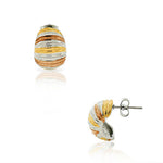 Stainless Steel Gold-Tone Silver-Tone Faceted Classic Half-Hoop Stud Earrings