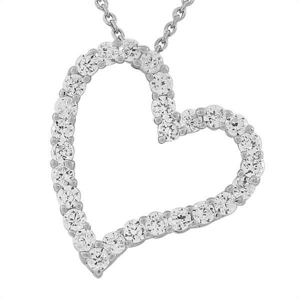 925 Sterling Silver Love Heart Charm White CZ Pendant Necklace with Chain