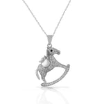 925 Sterling Silver White CZ Womens Rocking Horse Large Pendant Necklace