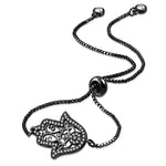 Stainless Steel Clear CZ Filigree Hamsa Adjustable Chain Bracelet, 9.5"