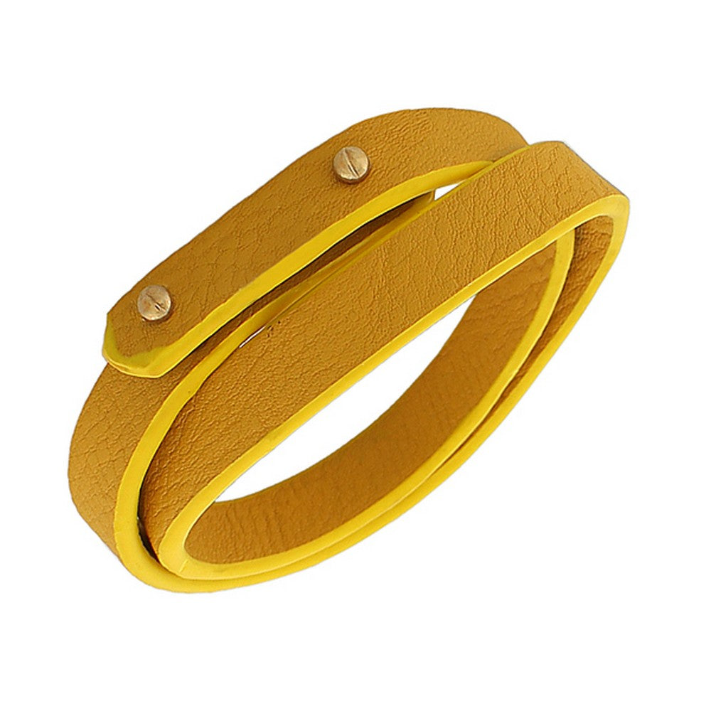Faux Leather Gold-Tone White CZ Double Row Wristband Adjustable Womens Bracelet