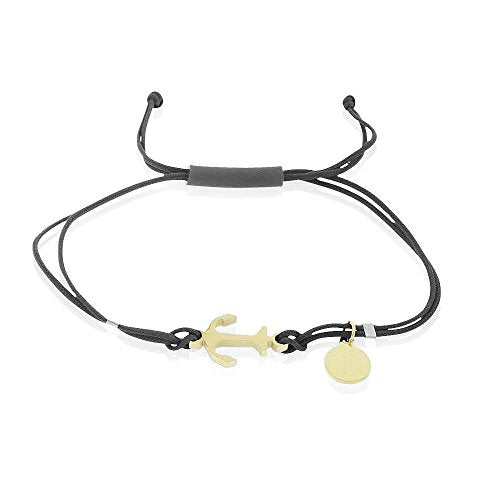 Stainless Steel Yellow Gold-Tone Red Cord Anchor Charm Adjustable Bracelet