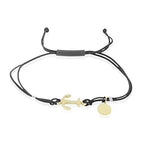 Stainless Steel Yellow Gold-Tone Red Cord Anchor Charm Adjustable Bracelet