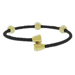 Fashion Alloy Black Yellow Gold-Tone White CZ Evil Eye Bangle Bracelet