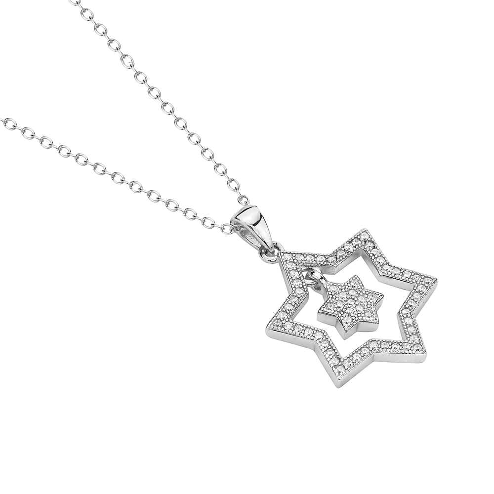 925 Sterling Silver Jewish Star of David White CZ Pendant Necklace