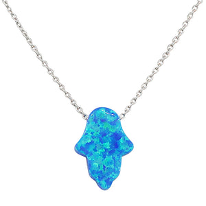 925 Sterling Silver Womens Evil Eye Hamsa Blue Turquoise-Tone Loose Simulated Opal Pendant Necklace