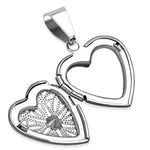 Stainless Steel Silver-Tone Love Heart White Clear CZ Locket Pendant Necklace
