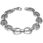 Stainless Steel Silver-Tone Circle Round Link Chain Womens Bracelet