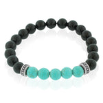 Stainless Steel Simulated Turquoise Black Beaded Stretch Bracelet