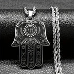 My Daily Styles Stainless Steel Chai Jewish Good Luck Hamsa Hand Necklace, 24 Inch Rope Chain, Black Oxidized Finish, 1.6 x 1.3 Inch Pendant
