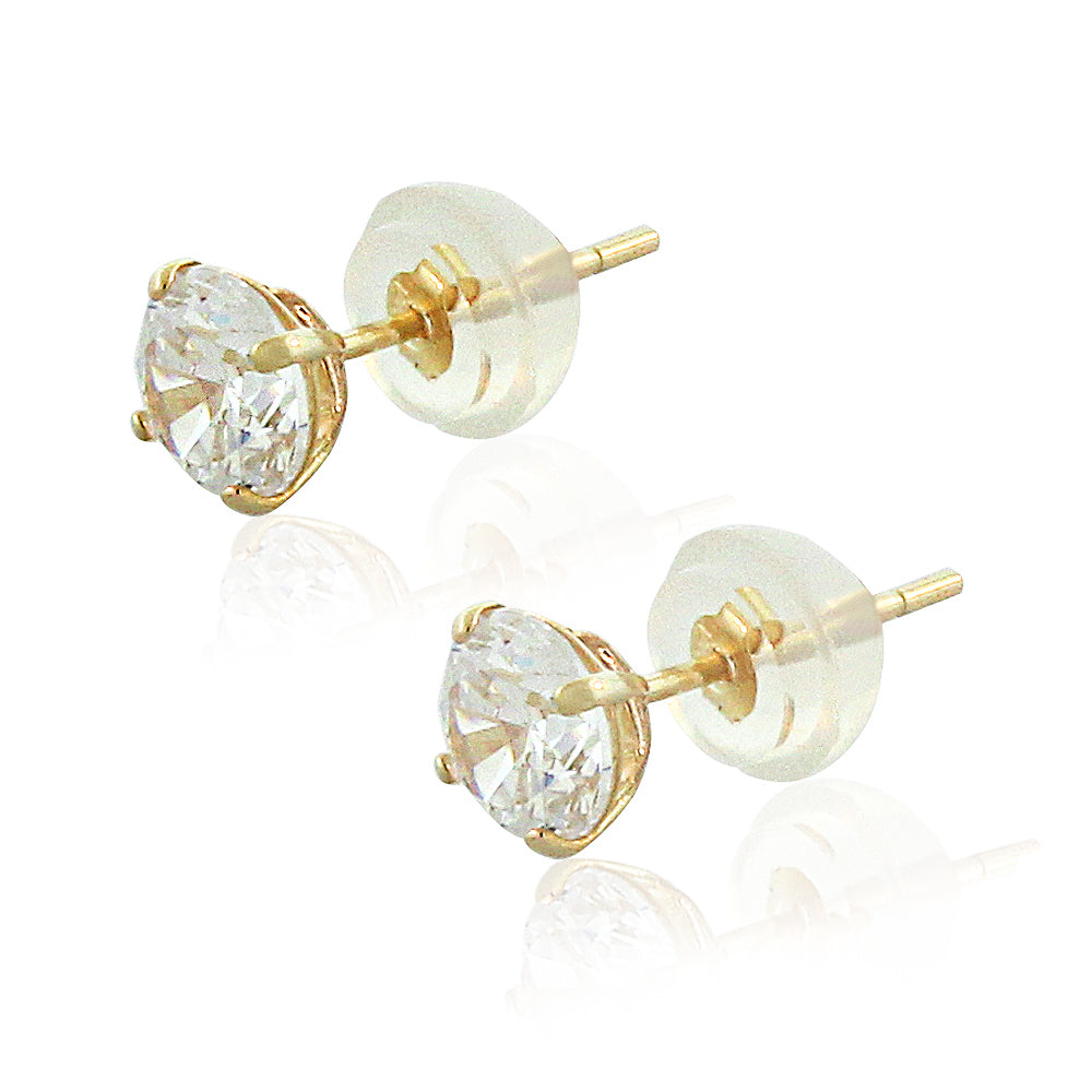 14K Yellow Gold Round White Clear CZ Classic Stud Earrings, 5 MM Diameter
