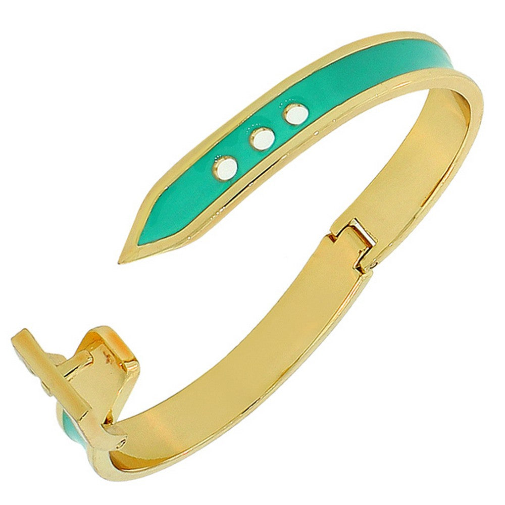 Fashion Alloy Yellow Gold-Tone Turquoise-Tone Belt Buckle Bangle Bracelet