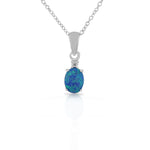 925 Sterling Silver Womens Blue Turquoise-Tone CZ Oval Simulated Opal Pendant Necklace