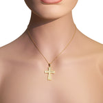 925 Sterling Silver Yellow Gold-Tone Clear CZ Religious Cross Pendant Necklace