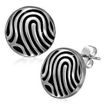 Stainless Steel Black Silver-Tone Round Classic Womens Girls Stud Earrings
