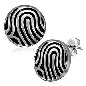 Stainless Steel Black Silver-Tone Round Classic Womens Girls Stud Earrings