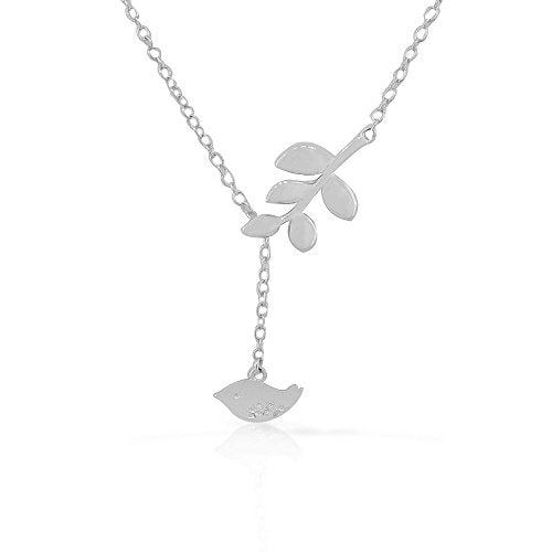 925 Sterling Silver Yellow Gold-Tone Womens Bird Branch Pendant Necklace