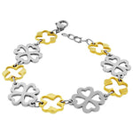 Stainless Steel Two-Tone Links Chain Flowers Floral Bracelet