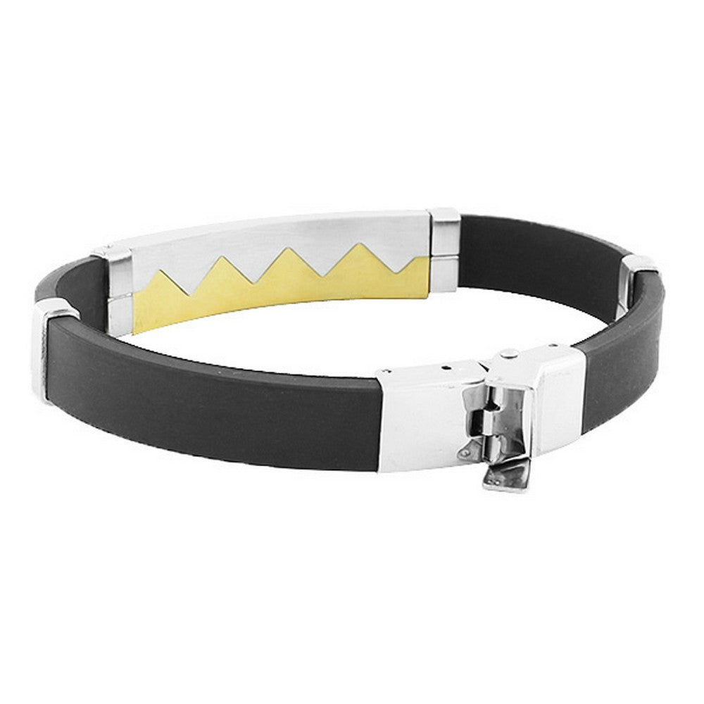 Stainless Steel Black Rubber Silicone Silver White Yellow Gold-Tone Mens Bracelet