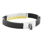 Stainless Steel Black Rubber Silicone Silver White Yellow Gold-Tone Mens Bracelet