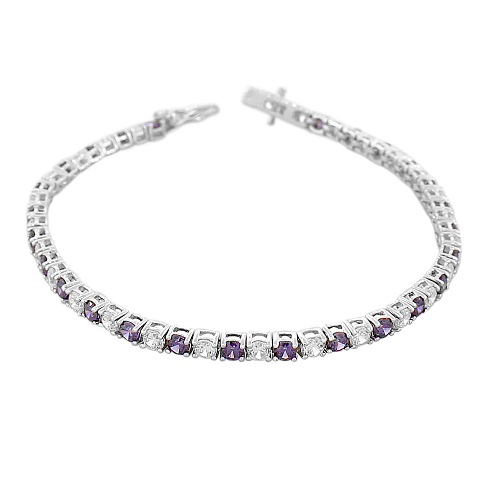 925 Sterling Silver Round White Black CZ Classic Tennis Bracelet