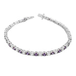 925 Sterling Silver Round White Black CZ Classic Tennis Bracelet